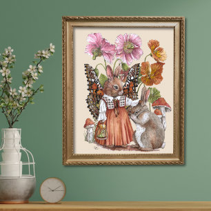 Poster Papillon Bunnerfly et Lapin - Art aquarelle fantai
