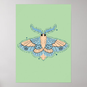 Poster Papillon Céleste Fantaisiste — Bleu Douce et Pêche