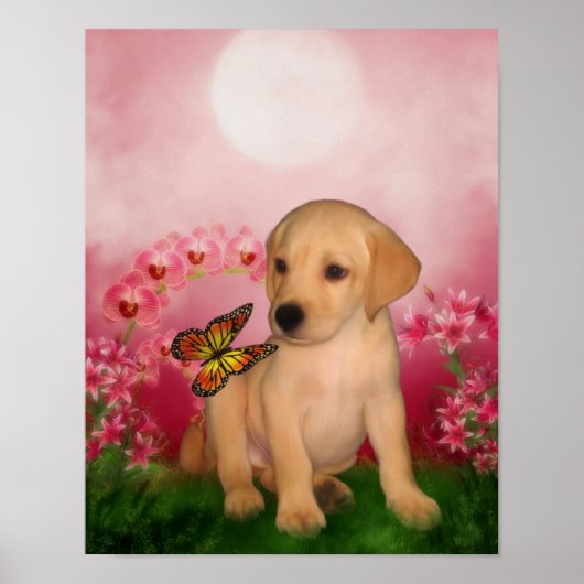 Poster Papillon Chiot de laboratoire jaune Papillon Lily (Devant)