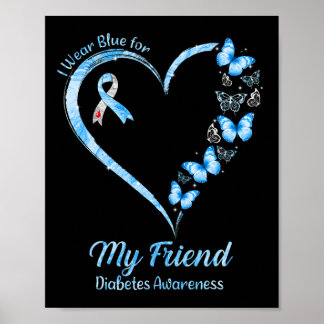 Poster Papillon Coeur Je Porte Bleu Pour Mon Ami Diabète