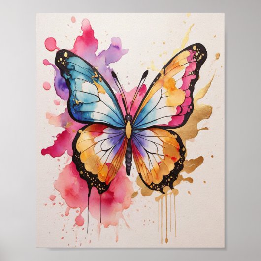 Poster Papillon coloré avec éclaboussure artistique (Devant)