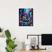 Poster Papillon de champignons Forêt enchantée BLEU THÈME (Bureau à domicile)