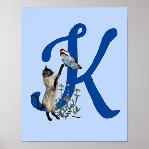 Poster Papillon de chat siamois Daisies Monogramme Initia