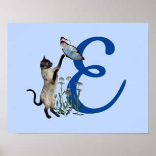 Poster Papillon de chat siamois mignon monogramme initial