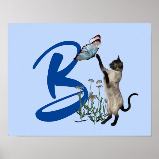 Poster Papillon de chat siamois monogramme initial B (Devant)