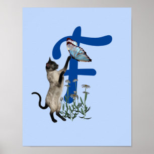 Poster Papillon de chat siamois Monogramme Initial F 