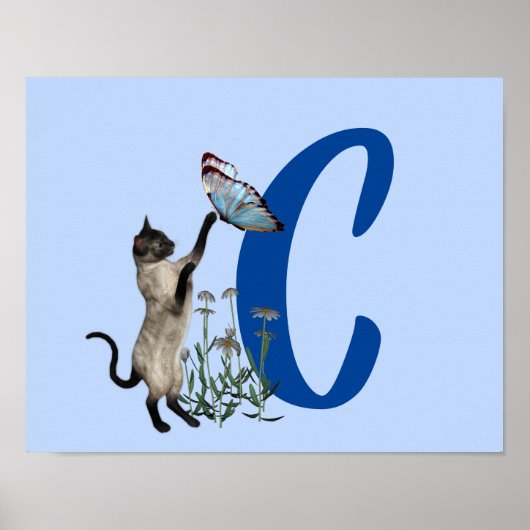 Poster Papillon de chat siamois Monogramme Initiale C Aff (Devant)
