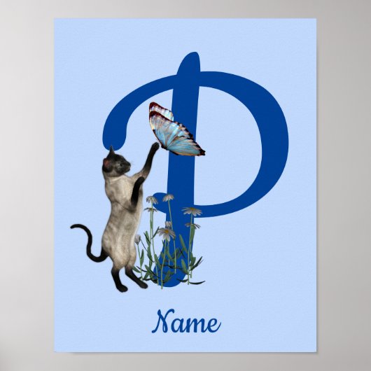 Poster Papillon de chat siamois Monogramme Initiale P Nom (Devant)