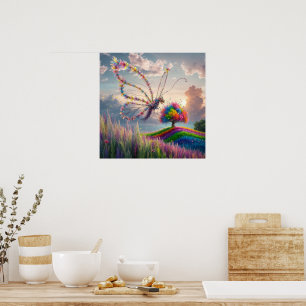 Poster Papillon de dragon lunaire en fleur : complexe