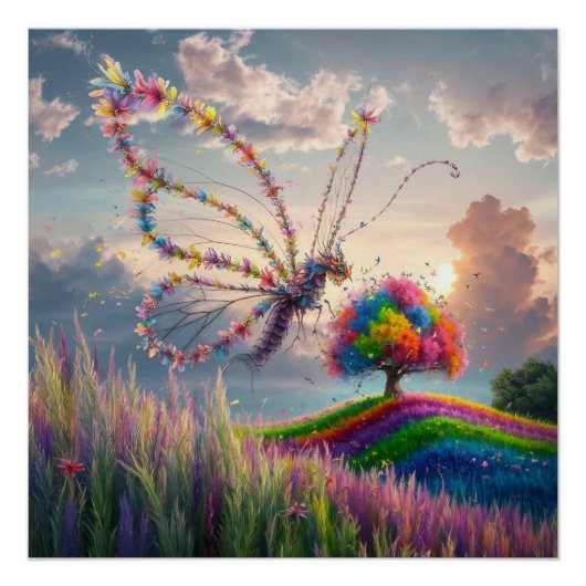 Poster Papillon de dragon lunaire en fleur : complexe (Devant)