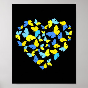 Poster Papillon de drapeau ukrainien Cœur Vintage Amour u