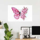 Poster Papillon de fleurs avec Sakura rose (Bureau à domicile)