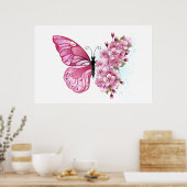 Poster Papillon de fleurs avec Sakura rose (Cuisine)