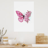 Poster Papillon de fleurs avec Sakura rose (Cuisine)