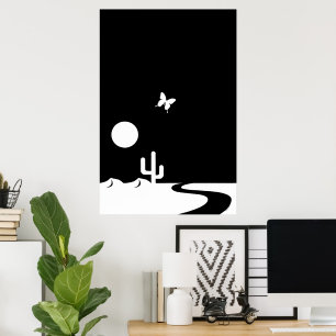 Poster Papillon de lune fantaisiste noir et blanc Art du