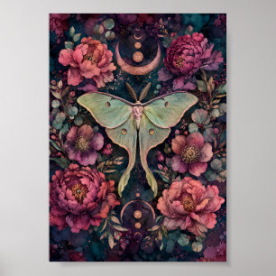 Poster Papillon de lune gothique Phase lunaire céleste Wh