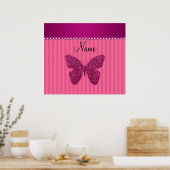 Poster Papillon de parties scintillant rose nom personnal (Cuisine)