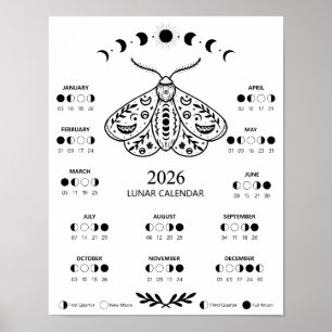 Poster Papillon de Sorcellerie Calendrier Lunaire Céleste