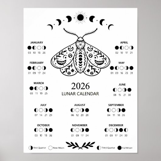 Poster Papillon de sorcellerie Calendrier lunaire céleste (Devant)