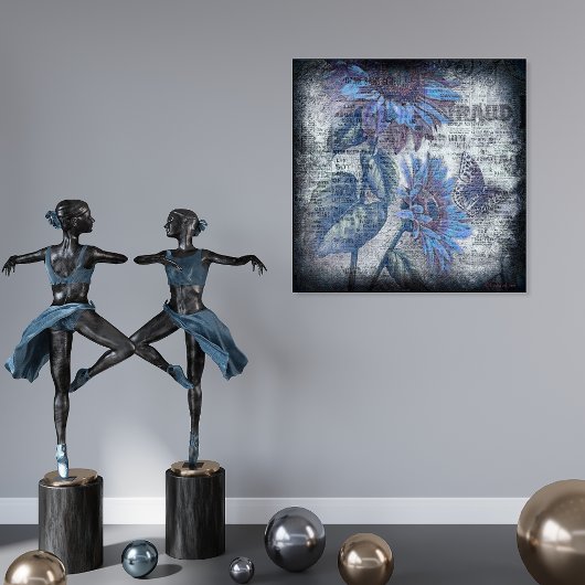 Poster Papillon de tournesol rustique bleu Ephemera Grung