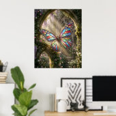 Poster Papillon de Vitrail en Fleur (Bureau à domicile)