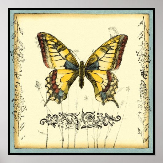 Poster Papillon décoratif avec Fleur sauvage (Devant)