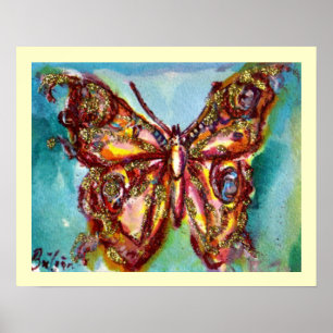 POSTER PAPILLON D'OR EN BLEU