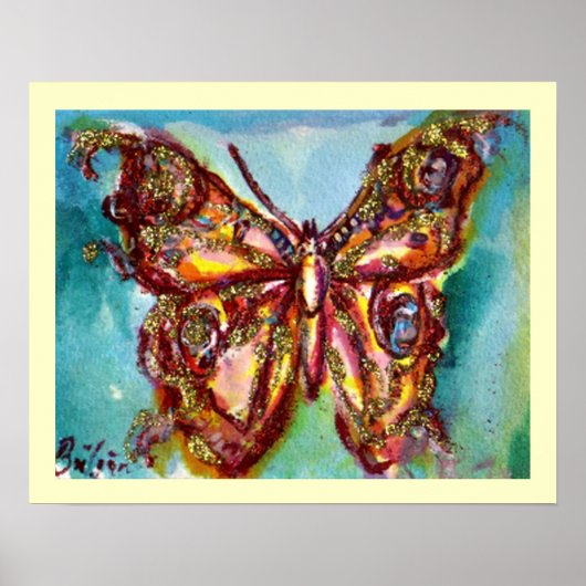 POSTER PAPILLON D'OR EN BLEU (Devant)
