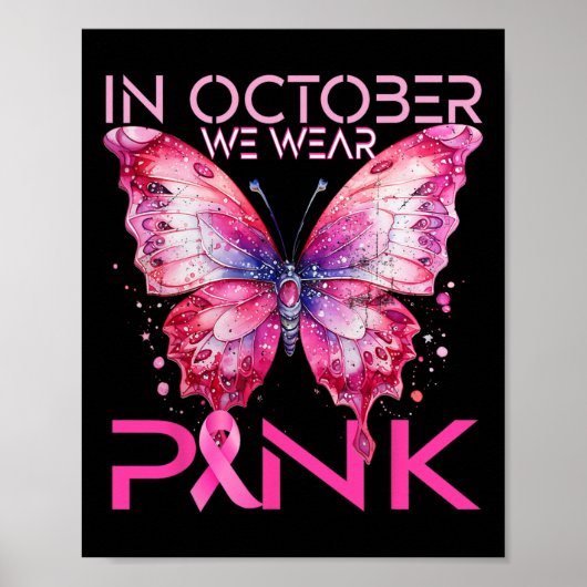 Poster Papillon En Octobre Nous Portons Le Cancer Du Sein (Devant)