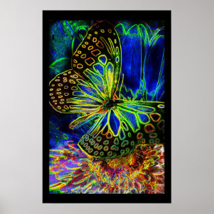 Poster Papillon et fleur lumineux