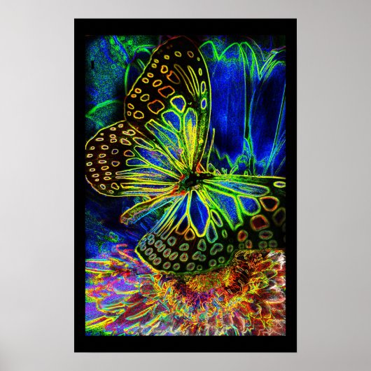 Poster Papillon et fleur lumineux (Devant)