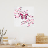 Poster Papillon Et Fleurs De Cerisier Rose Blanc (Cuisine)