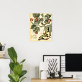 Poster Papillon et libellule à fleurs rouges (Bureau à domicile)