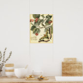 Poster Papillon et libellule à fleurs rouges (Cuisine)