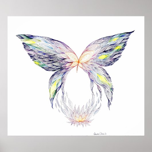 Poster Papillon et lotus (Devant)