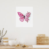 Poster Papillon Fleur avec Sakura Rose (Cuisine)