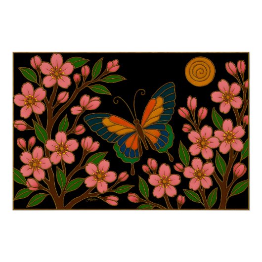 Poster Papillon Fleur de Cerisier Lune (Devant)