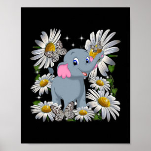 Poster Papillon Fleur Faisy Eléphant mignon