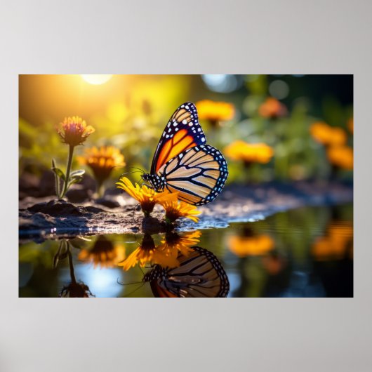 Poster Papillon Fleur Nature Serene Tranquille (Devant)