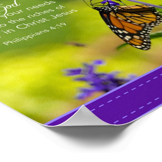 Poster Papillon, fleurs violettes (Coin)