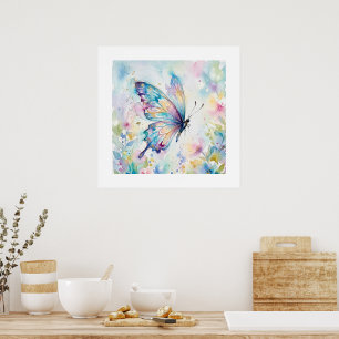 Poster Papillon Floral Aquarelle Coloré