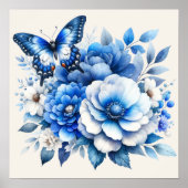 Poster Papillon Floral Bleu Cottage (Devant)