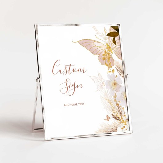 Poster Papillon floral en or Boho Custom