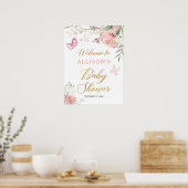 Poster Papillon floral fille baby shower signe de bienven (Cuisine)