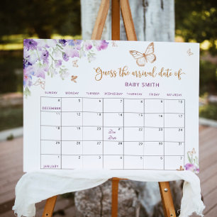 Poster Papillon floral Guette le calendrier de la date d'