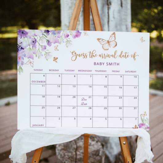 Poster Papillon floral Guette le calendrier de la date d'