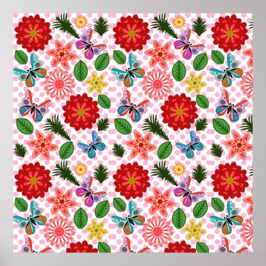 Poster Papillon Floral Jardin de Printemps Moderne  (Devant)