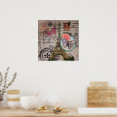 Poster Papillon français Moderne Vintage Paris Tour Eiffe (Cuisine)