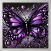Poster Papillon gothique blanc violet noir couleur (Devant)
