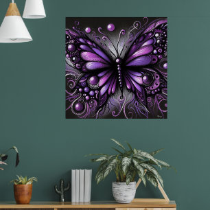 Poster Papillon gothique blanc violet noir couleur